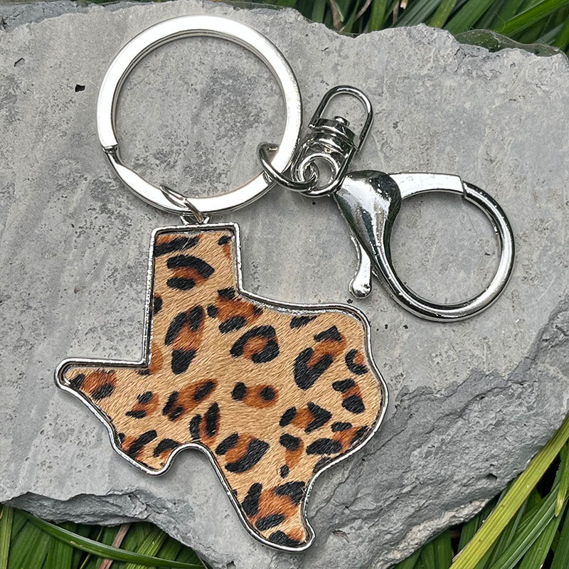 Wholesale 2PCS/PACK Western Map West Leather Keychain Alloy Leopard Print Cow